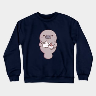 Cute Manatee Pouring Tea Into Teacup Crewneck Sweatshirt